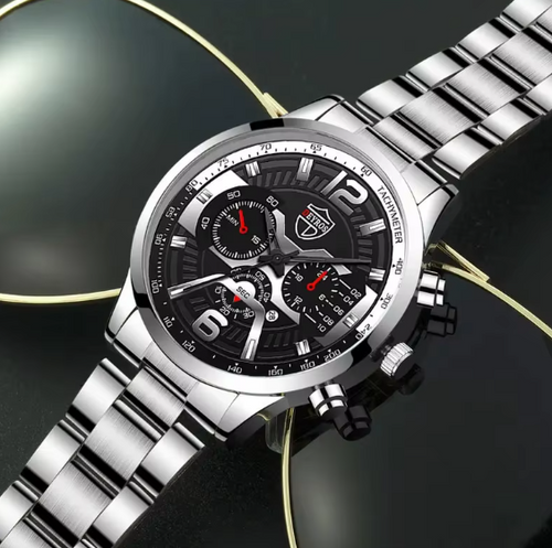 5PCS Set DEYROS Fashion Mens Calendar Watches Men Business Stainless Steel Quartz Wristwatch Male Casual Necklace Bracelet Watch